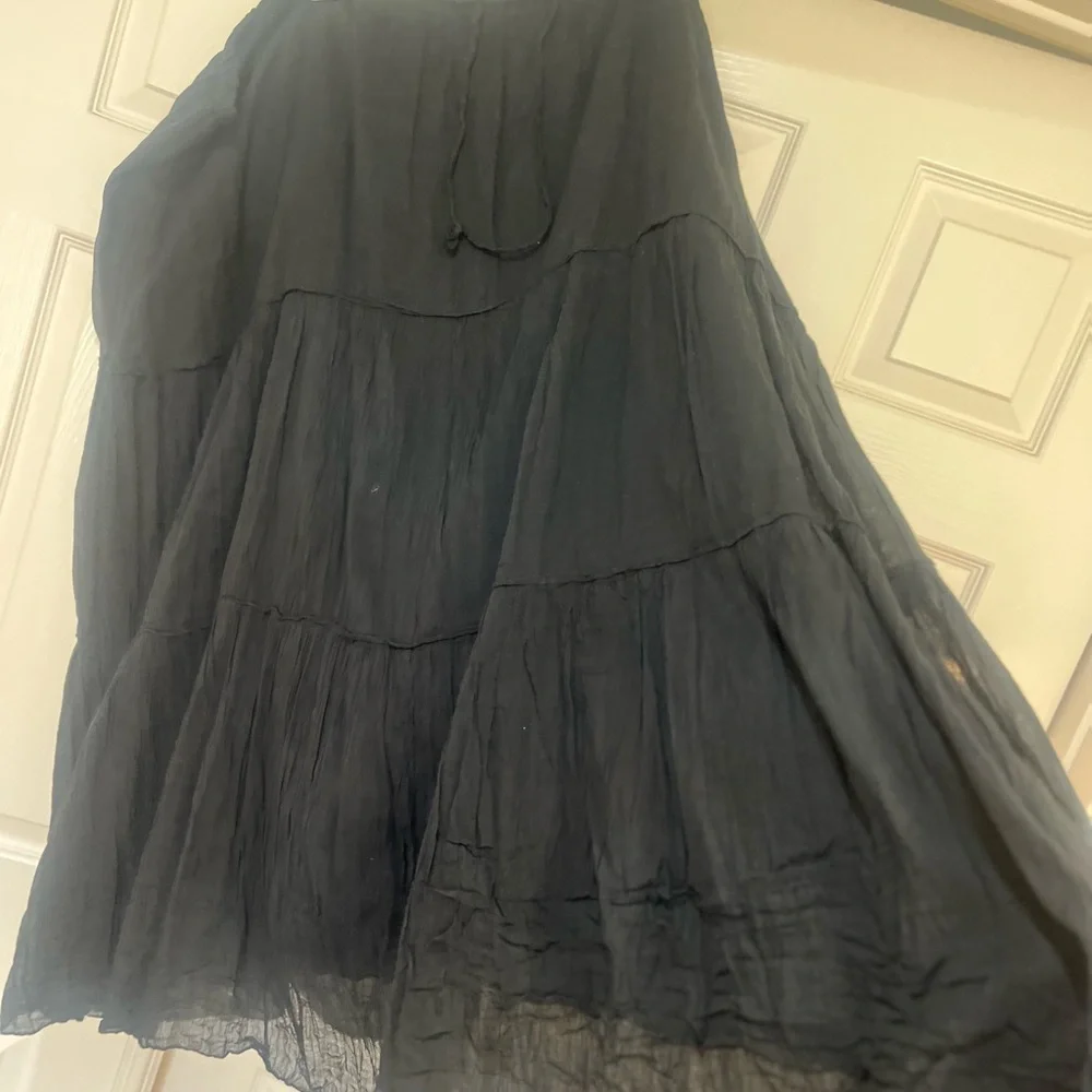 Cotton Boho Tiered Maxi Skirt black boho hippie lightweight sz 3XL summer beach